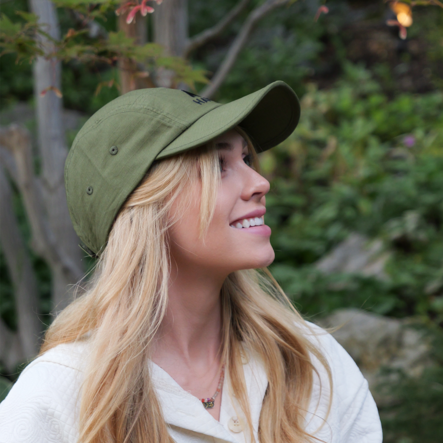 Green foldable baseball cap, side view