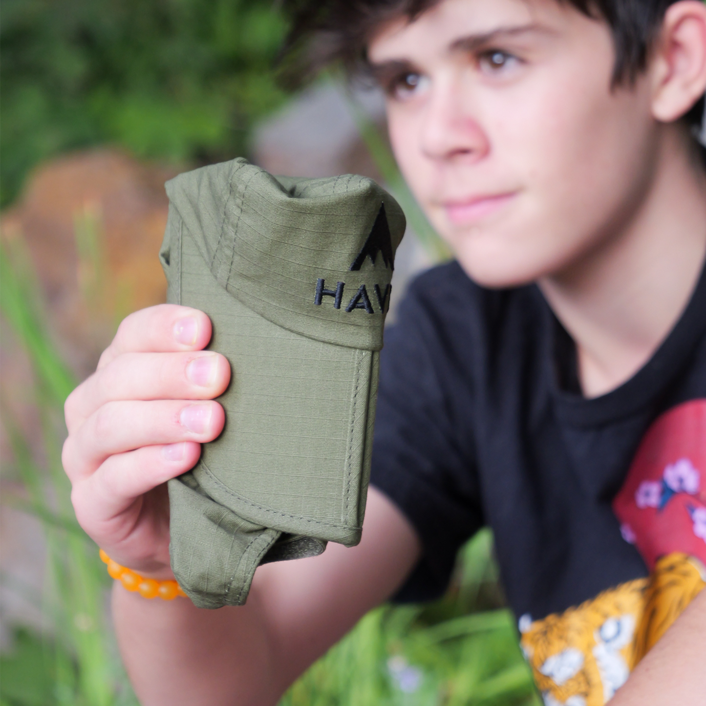 Folded baseball cap, green stash cap