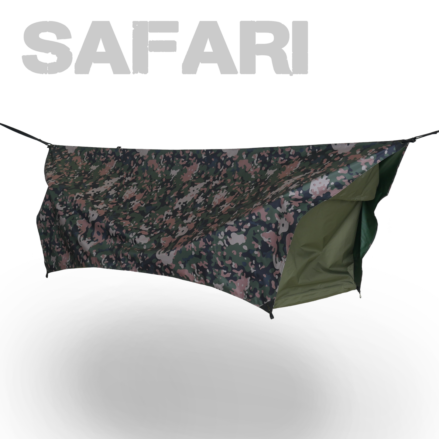 Portable camping hammock with a camouflage cover