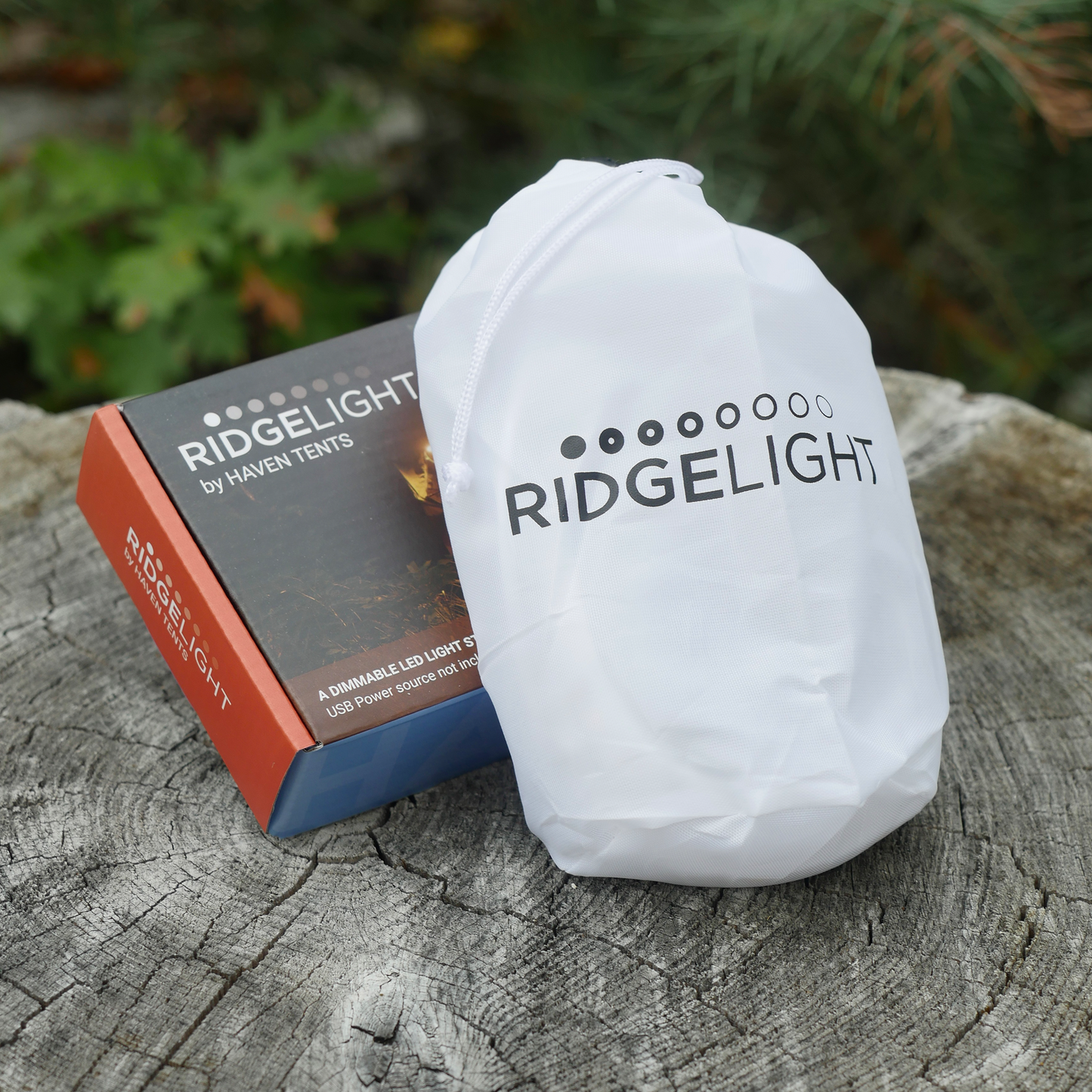 Camping hammock lights in a white bag