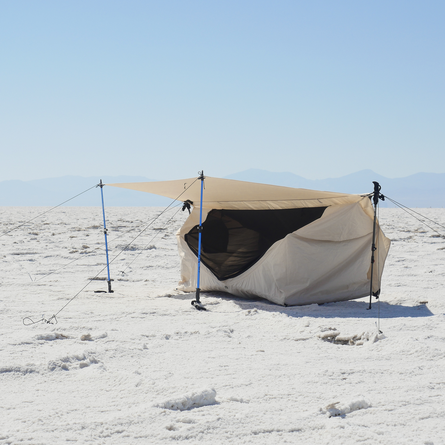 Glamping tent set on the salt flats. Bivy tent.