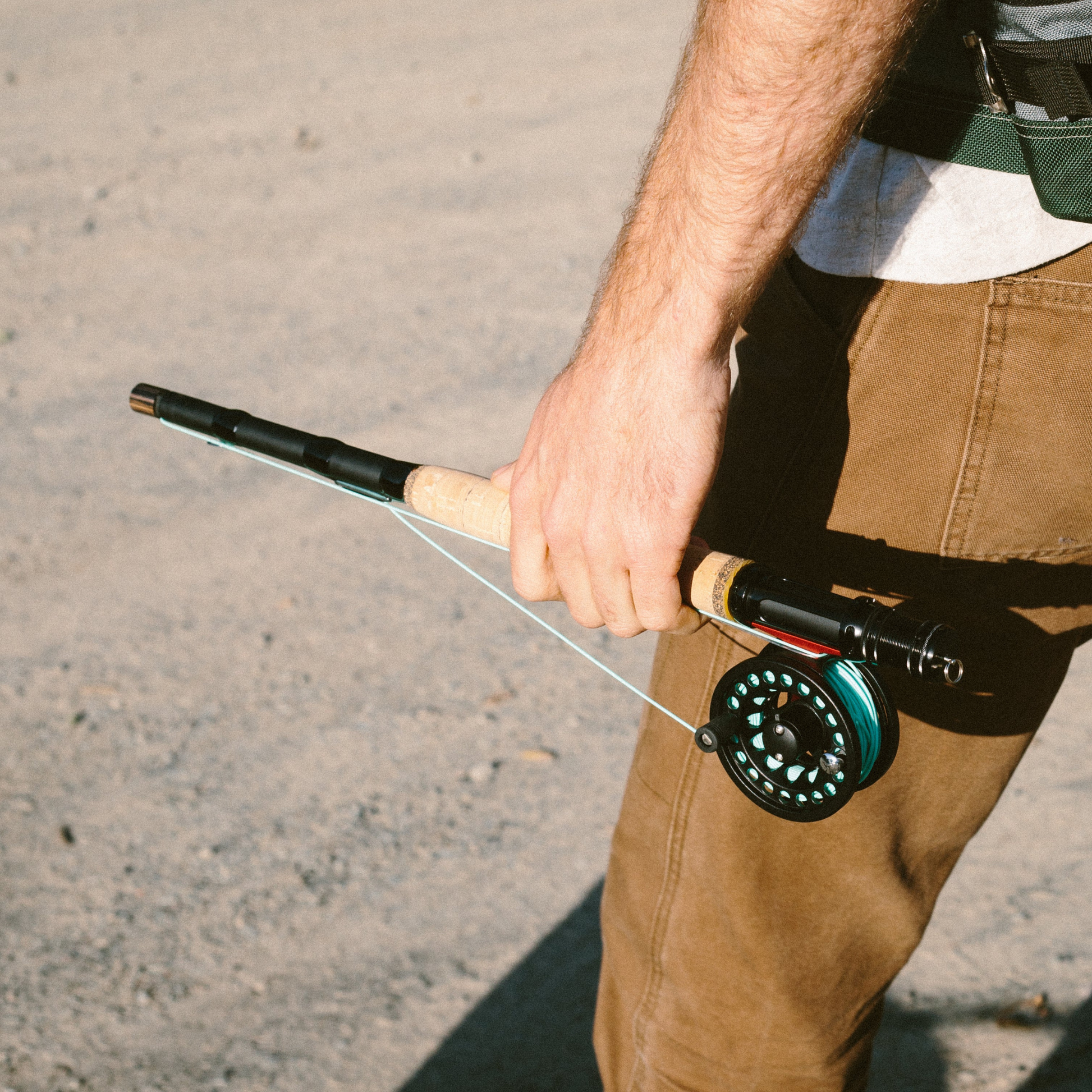 Fly rod packed down being carried 