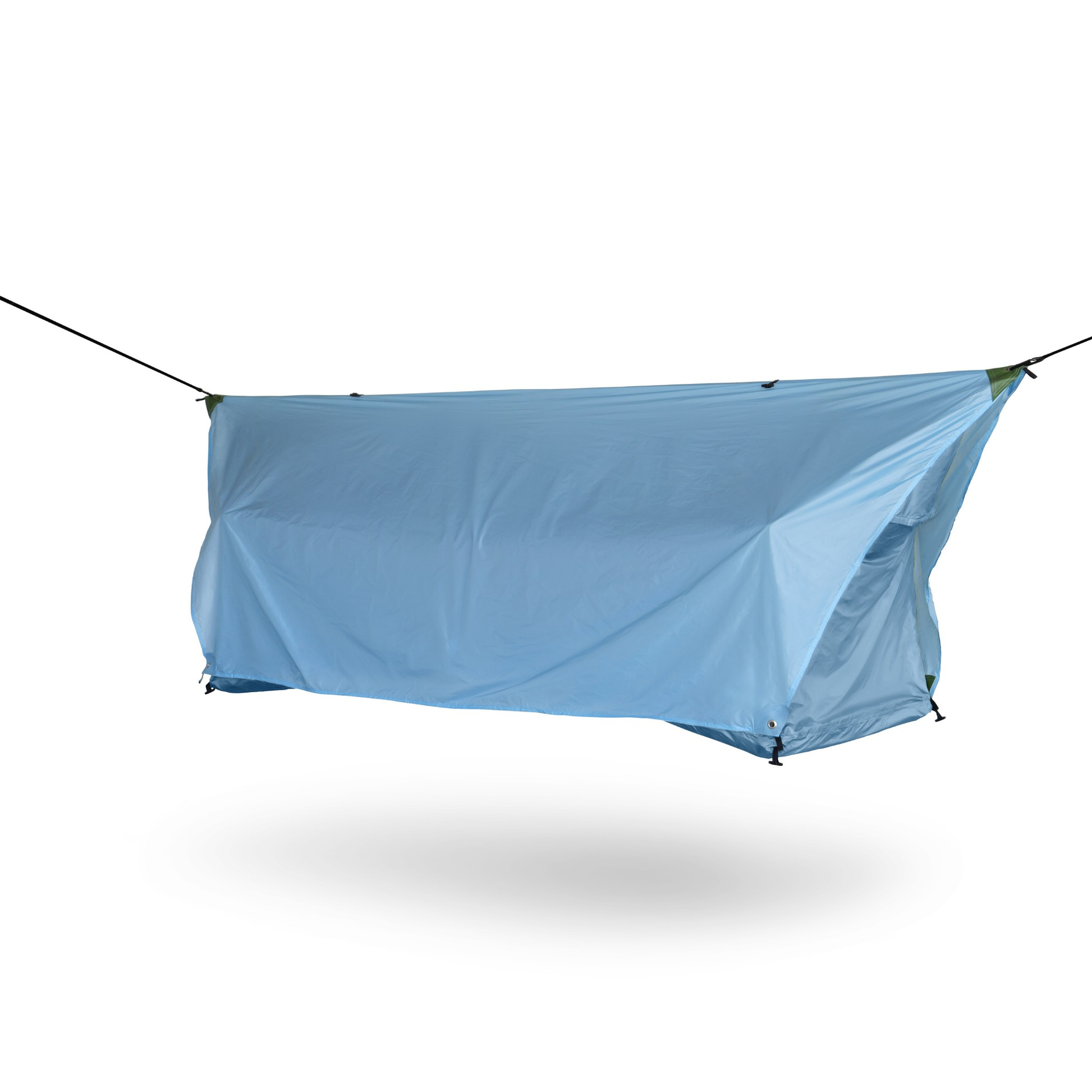 Blue camping hammock on a white background