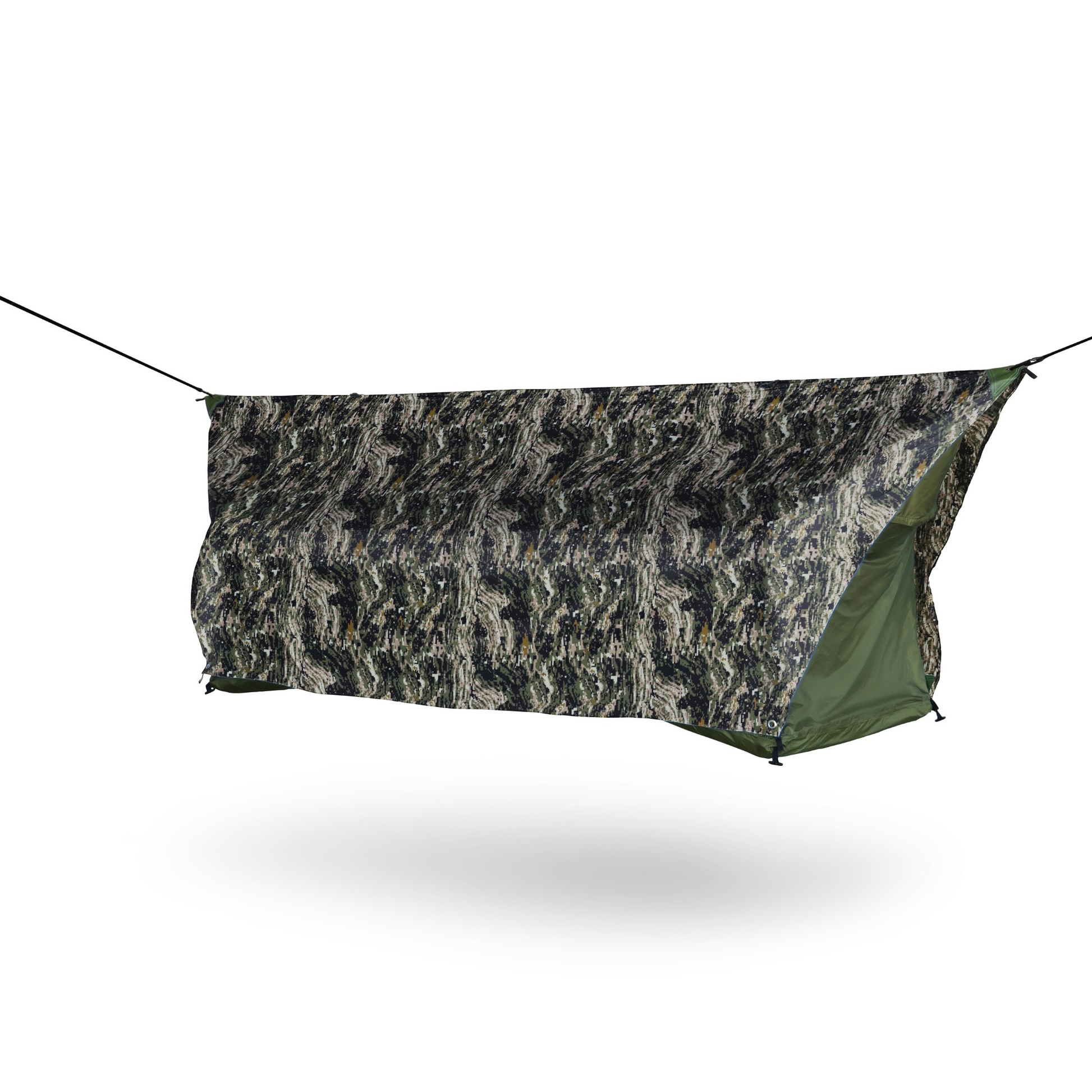 Camouflage hammock with green corner on a white background