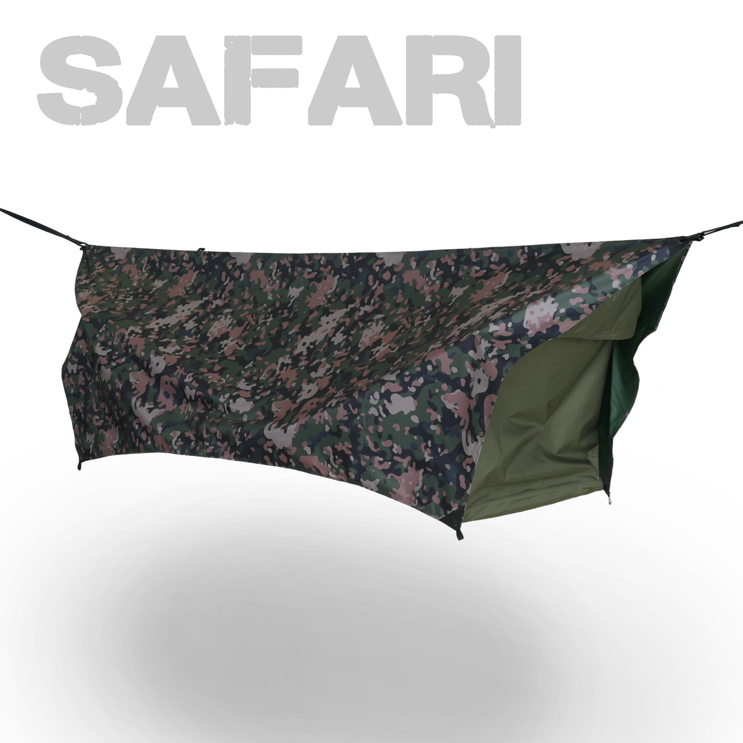 Portable camping hammock with a camouflage cover 